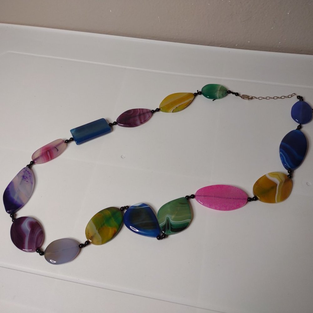 Heavy Colorful Stone Bead Necklace 31 Inches Long - Picture 3 of 13